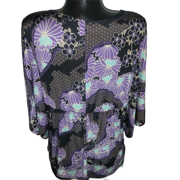 Suzy Shier Floral Kimono Style Top L - Picture 5 of 6